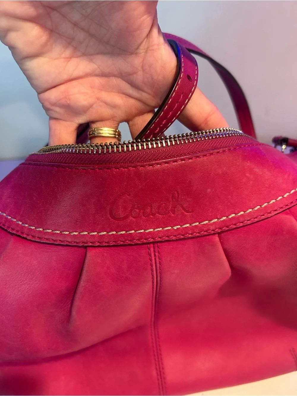 Coach Fuschia Leather Hobo Shoulder Bag